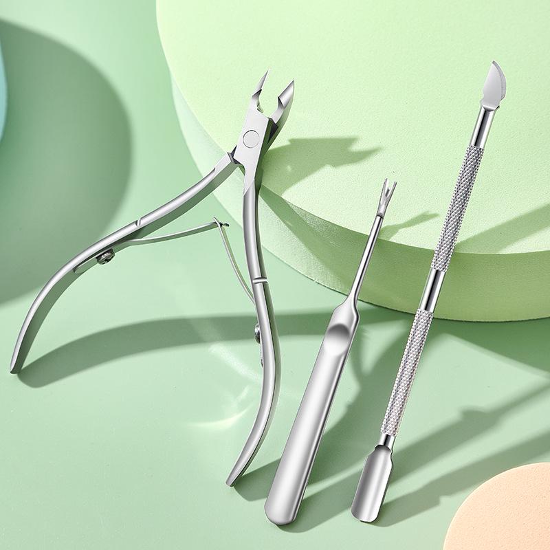 Stainless Steel Manicure Set: 3-Piece Dead Skin Scissors, Double-Headed Pusher, and Nail Clipper