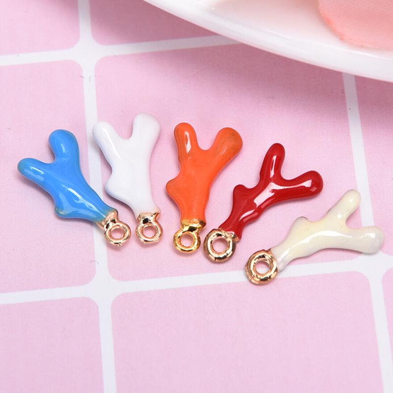 10Pcs Alloy Enamel Antler Shaped Charms Pendant Jewelry Making Craft Accessory