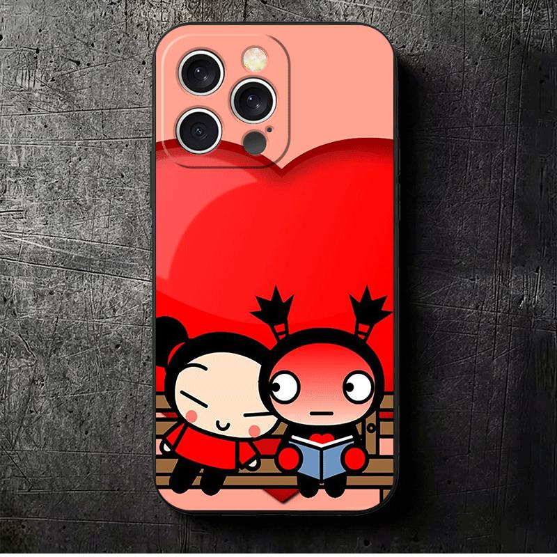 

Cartoon Cute Pucca Garu Soft Phone Case for iPhone 16 16E 17 Air 15 Pro Max 14 Plus 13 Mini 11 12 7 Black Cover Back Shell iPhone 17 Air