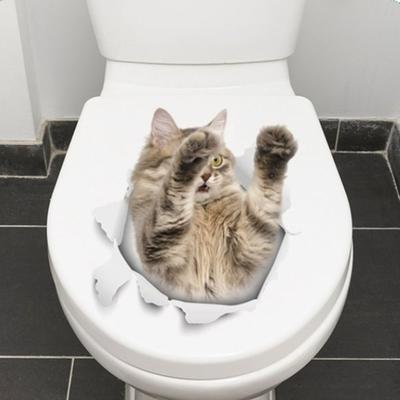 Multiple Styles DIY Cat Toilet Sticker Cute Waterproof Cat Wall Decal 3D Self-adhesive Toilet Seat Decal Bathroom