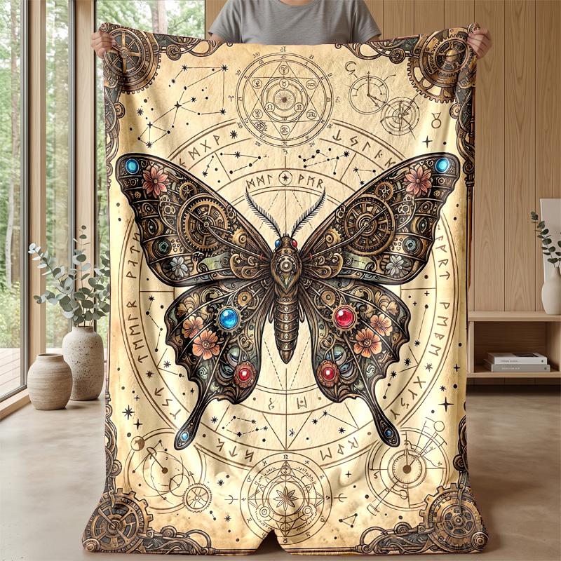 Steampunk Butterfly with Alchemy Theme blanket Lightweight Warm Flannel Blanket Decorative Throw Blanket for Home Decoration