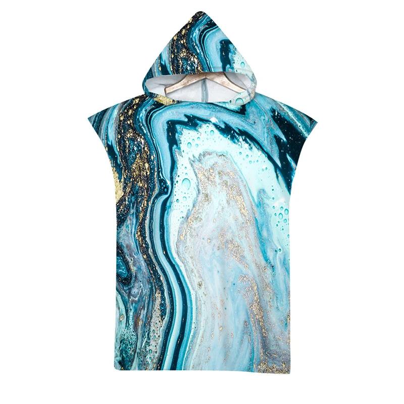Microfiber Marble Printed Hooded Beach Towel for Boys Girls Adults Soft Quick Dry Swimming Pool Poncho Bath Towel Cloak Bathrobe