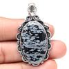 Pendant Snowflake Obsidian Gemstone Valentine'Day Gift Silver Jewelry 2.25"