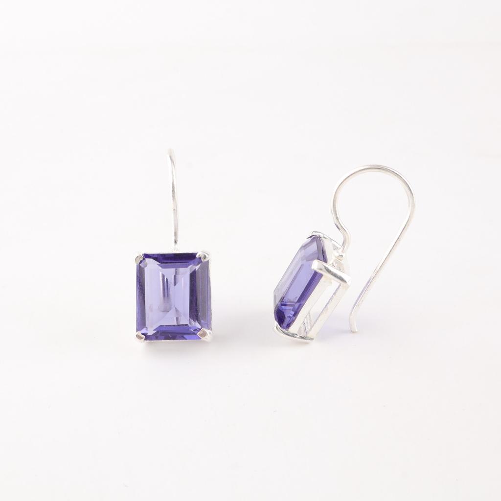 Natural Iolite Gemstone 925 Sterling Silver Jewelry Handmade Earrings 1.06" Gift EE-167-6