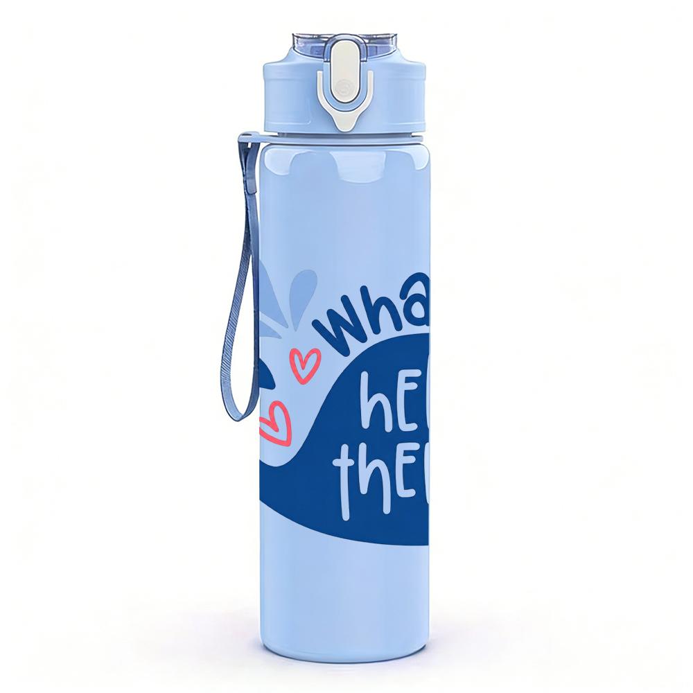 1PC Blue Whale Hello There Text 750ml Color Plastic Sports Water Bottle Leakproof Flip Straw Lid Suitable for Sports Office Home Use