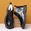 2024 Winter New Men's High Top Cotton Shoes Men's Business Casual Leather Shoes Fleece Warm Cotton Boots Snow Boots 9722