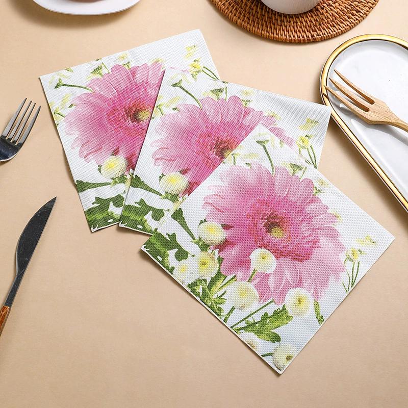 20Pcs Pink Flower Printed Paper Napkins, 2-Ply Disposable Napkins for Baby Shower Birthday Party - Table Decor Tissue Supplies