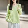 Seamless Brushed Knitted Wool Sweater for Women with V-neck, Loose Fit, Long-sleeved Top