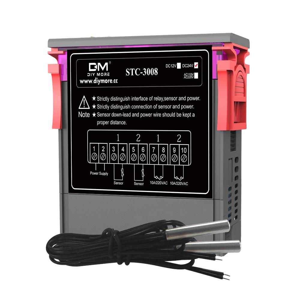 2CH Dual Output LED Digital Thermostat Temperature Controller AC 110V 220V DC 12V Incubator Heating Cooling Sensor Thermometer