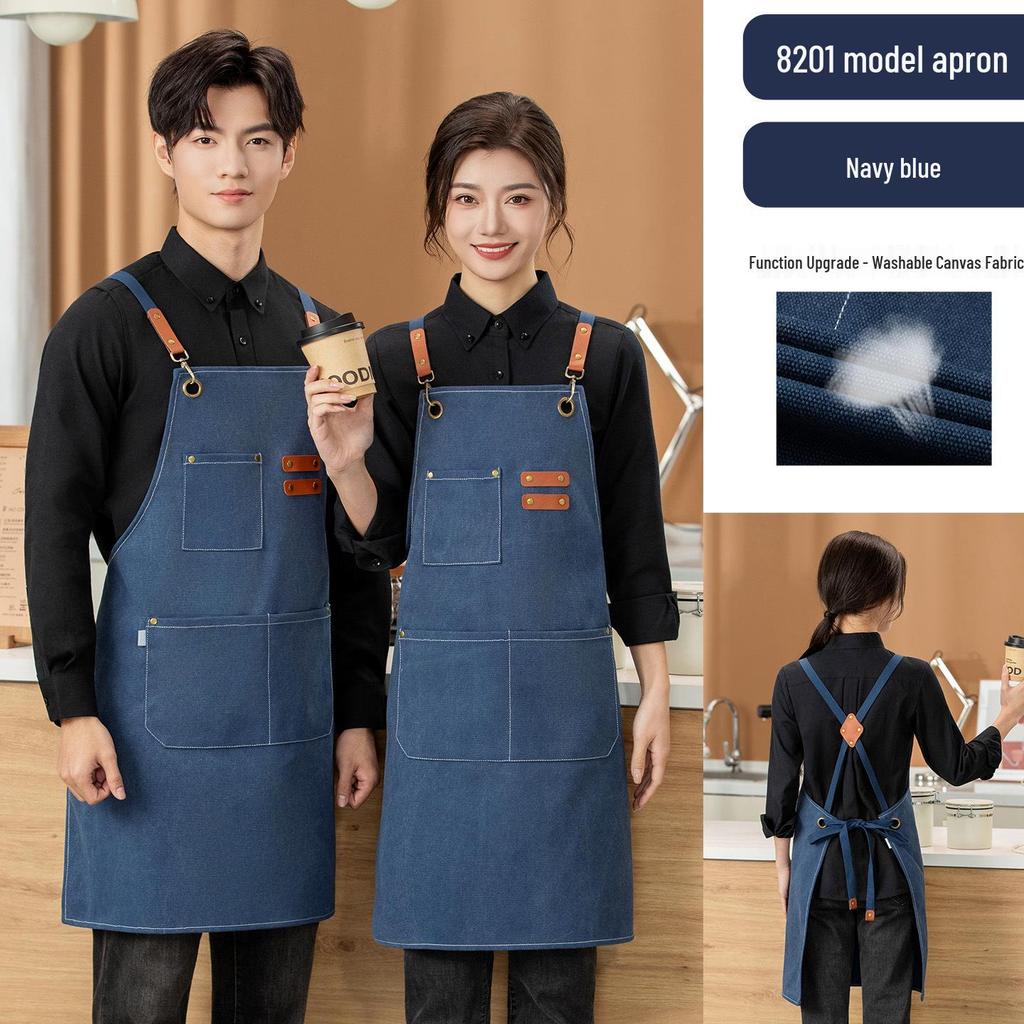 Custom Logo Denim Apron for Coffee Shops & Nail Salons - Thick Canvas Workwear