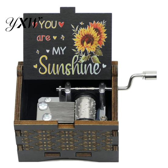 Desktop Musical Box Rotary Handle Wooden Music You Are My Sunshine Mini Mechanical Heavy Duty Decoration Girlfriend Boyfriend Wife Husband Birthday