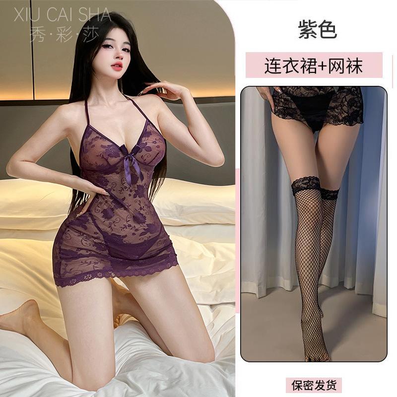 Sex lingerie red pure desire suspender nightdress sexy lace perspective temptation bed free pajamas small chest uniform