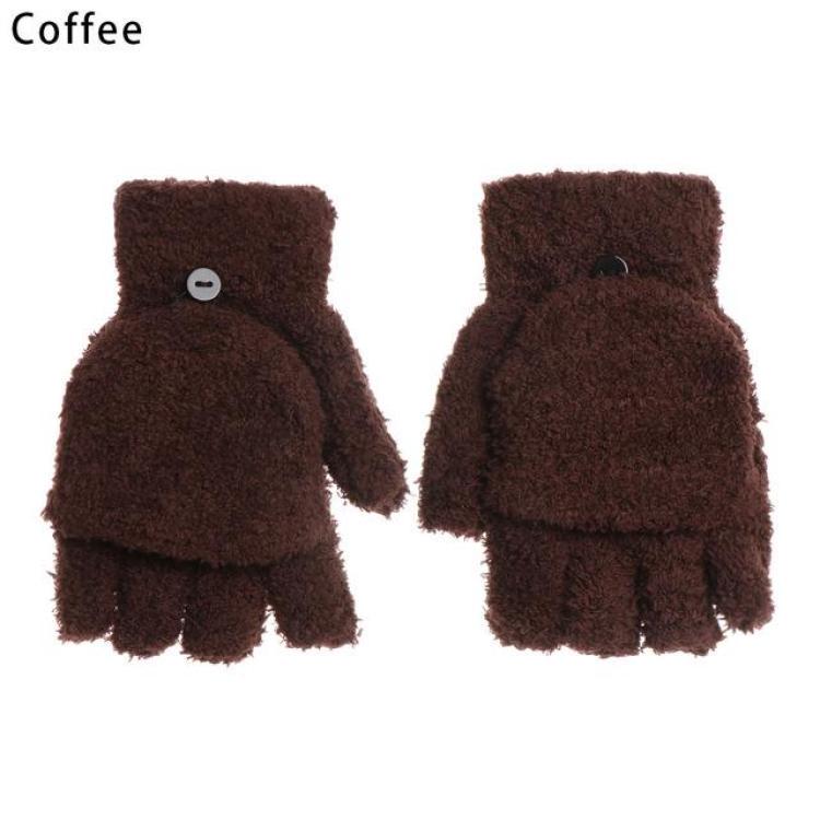 

Unisex Half Finger Flip Gloves Women Coral Velvet Cold-proof Mittens Winter Warm Soft Dual-purpose Fleece Glove кавовий