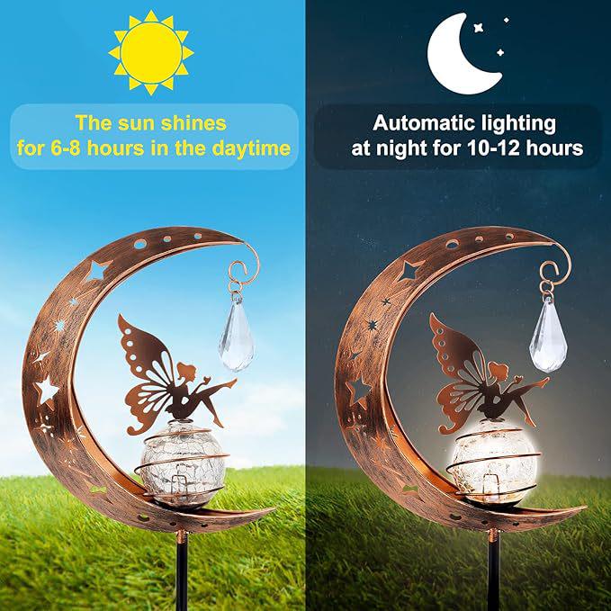 Hollow Moon Angel Solar Garden Pendant Light - Wrought Iron, Waterproof for Outdoor Lawn
