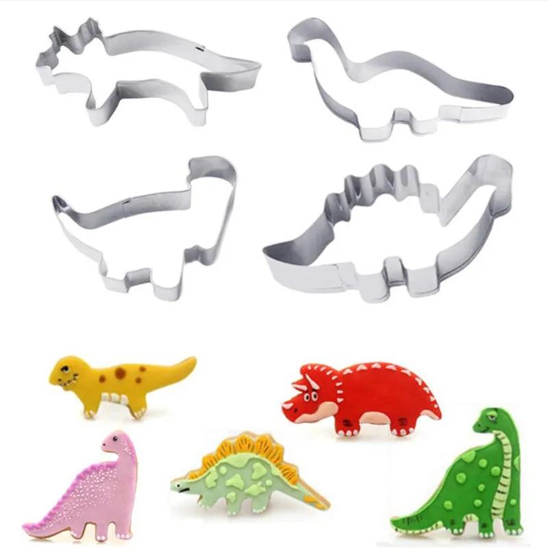 4Pcs/Set Animal Dinosaur Cookie Biscuit Cutter Stainless Steel Cake Fondant Mold Sugarcraft Decorating Mould Pastry Baking Tools