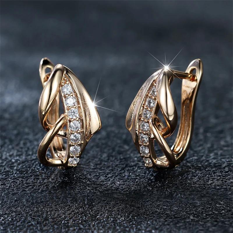 Luxury Female Small White Zircon Stone Clip Earrings Charm Gold Color Wedding Jewelry For Women