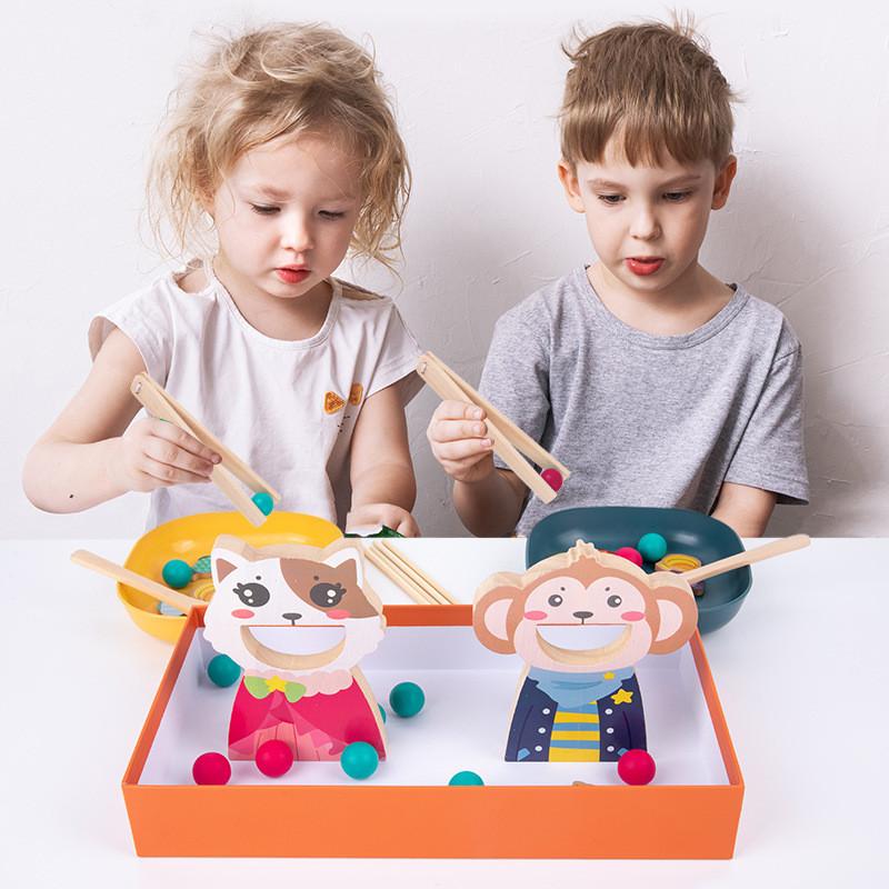 Preschool Feeding Game Toy With Wooden Material Cognitive Skills Interaction