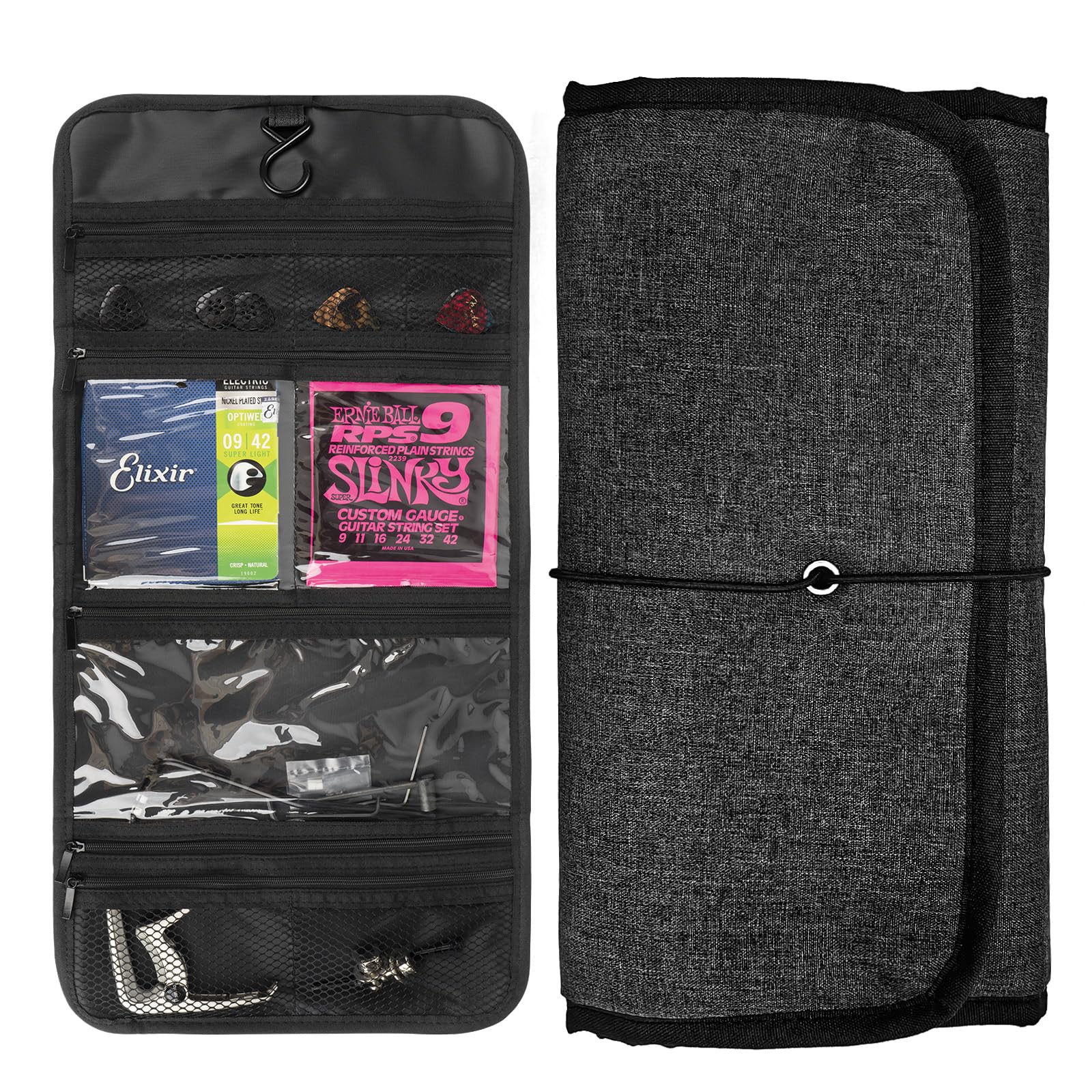 

Сумка-органайзер для гитарных аксессуаров Musiin, складной карманный чехол с легким доступом для медиаторов, ремней, каподастров и держателей струн (Утюг) - Серый