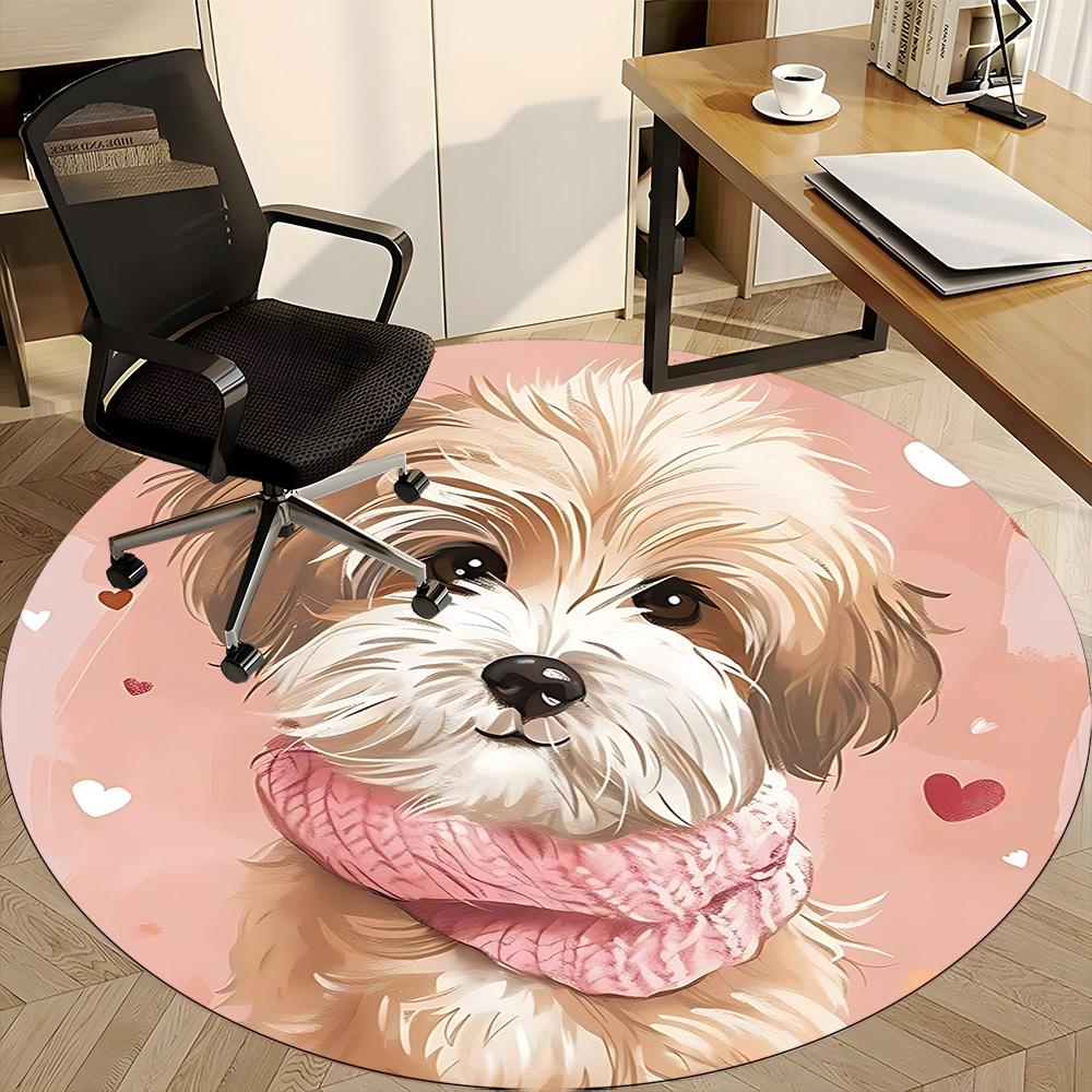 1PC Puppy Scarf Office Round Area Rug, Indoor Mat Suitable ForOffice, Under Office Chairs Bedroom Living Room Home Decor, Room Deco,  F156