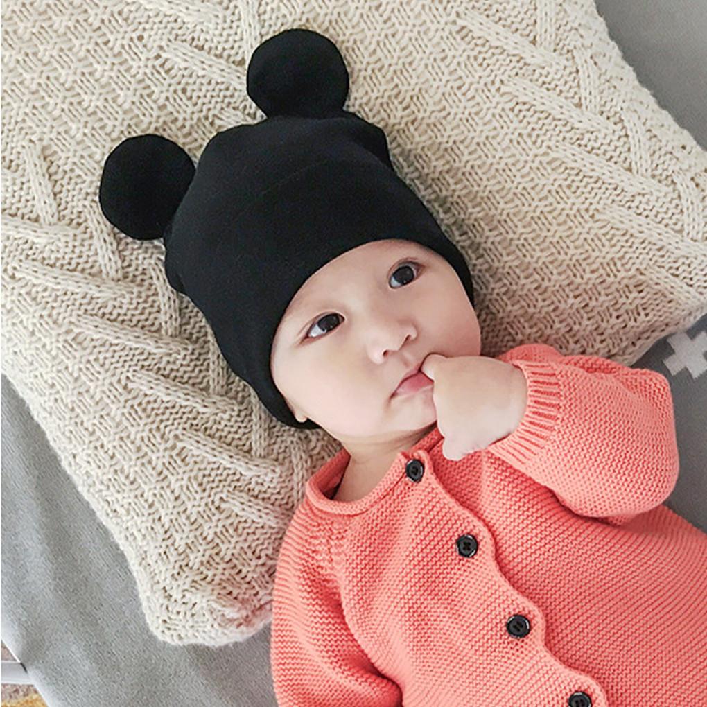 Baby Cap Cotton Unisex Baby Hat Elastic Black Ear Newborn Cap Head Scarf for Spring Autumn
