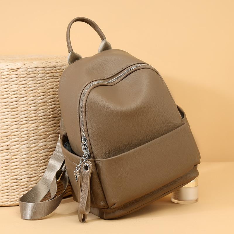Rucsac din piele simplu casual de mare capacitate din piele de vacă pentru femei, geantă moale, rucsac cu compartimente multiple