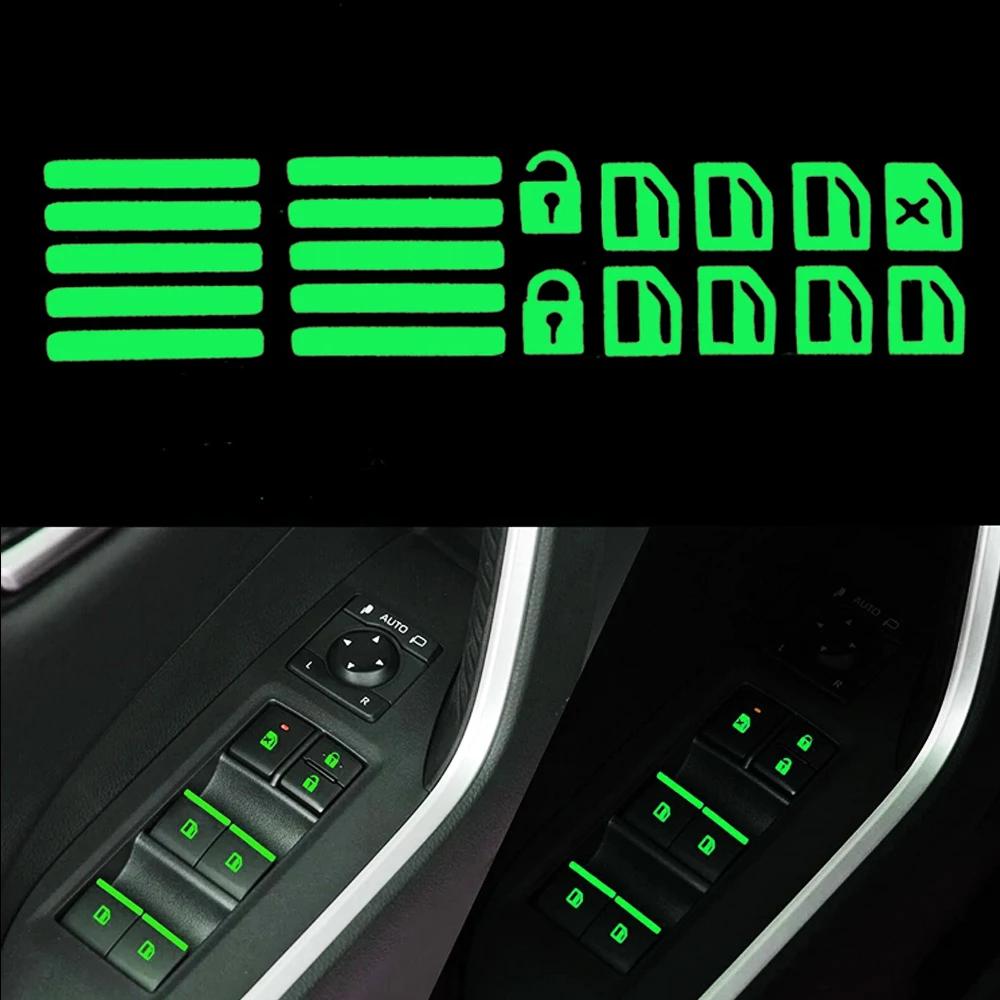 Car Window Button Colorful Luminous Sticker Car Window Lifting Switch Night Fluorescent Decal Car Interior Glow Reminder Sticker