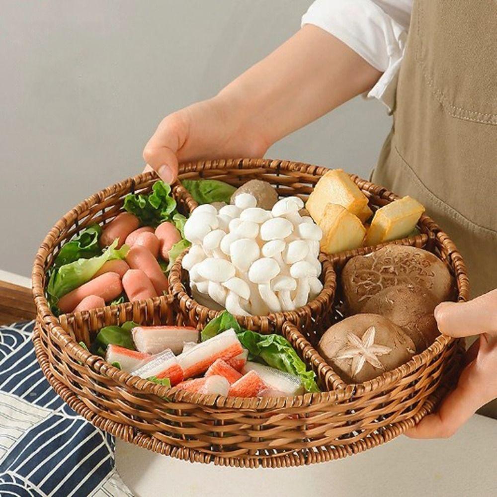 Creative Imitation Vine Weaving Grid Basket Handmade 10 Styles Woven Rattan Snack Storage Tray Square Fruit Cake Platter