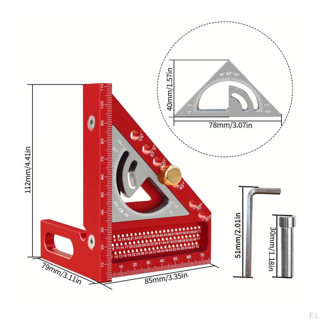 Metal Combination Square Positioning Pin Triangular Angle Measurer LShaped Body Carpentry