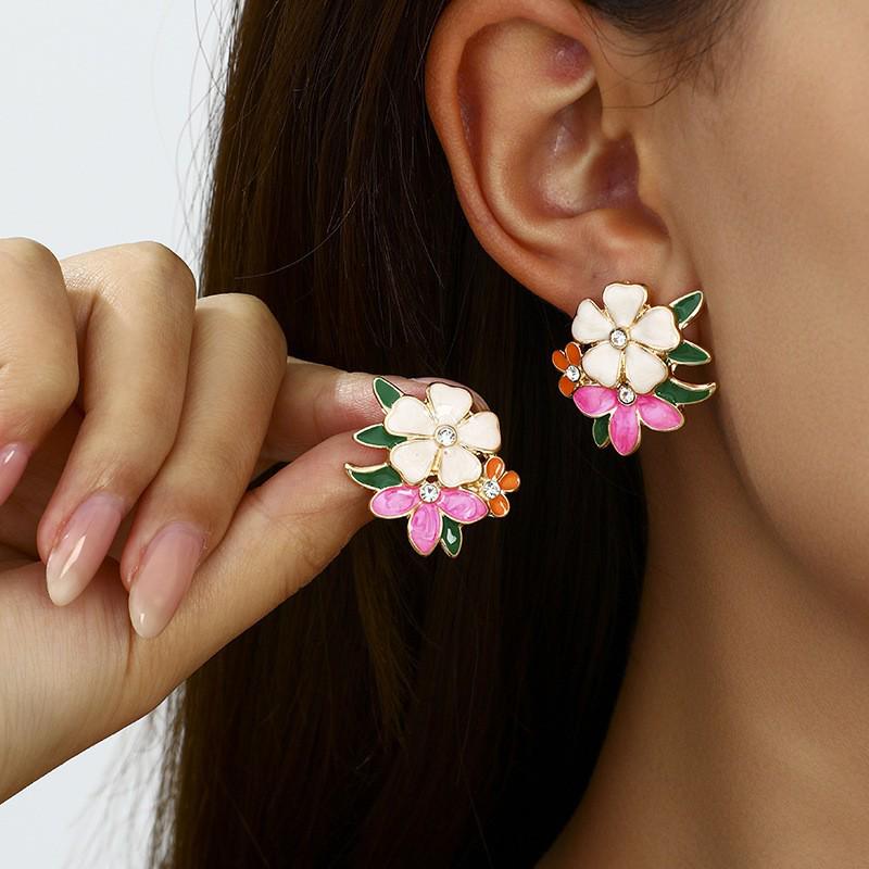 Mori Style Camellia Colorful Drip Oil Flower Earrings - Elegant Artistic Studs for Women