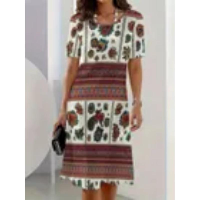 Summer Short Sleeved Dress 3D Floral Print Retro Dress Bohemian Dress Plus Size