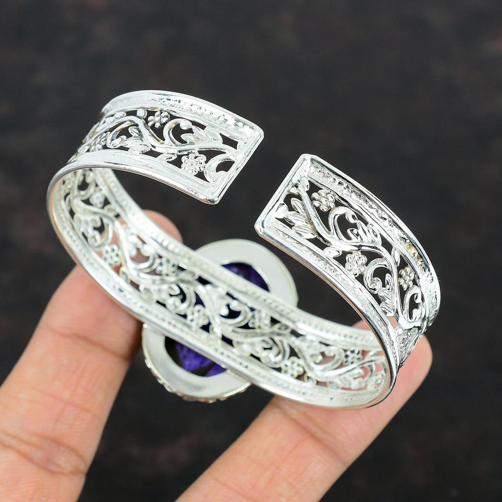 Copper Charoite Gemstone Bangle Handmade Bangle 925 Sterling Silver Cuff Bracelet Adjustable Bangle Beautiful Silver Jewelry Wedding Gifts