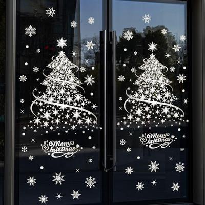 Christmas Window Decals 2 Sheets Reusable Static Clings Christmas Tree Seasonal Decor Home Party Stickers Holiday Decorations