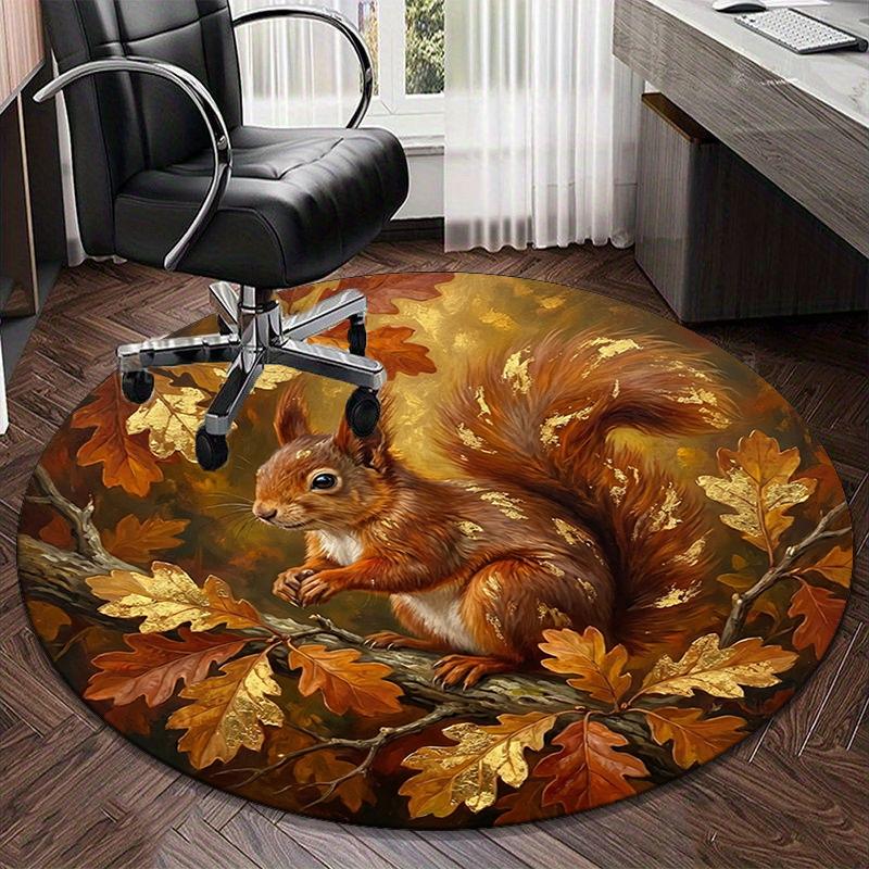 Squirrel And Acorns Stained Glass round carpet Chair cushion Round Entryway Rug, Soft Round Rugs for Living Room, Bedroom, Circle Carpet decor gifts