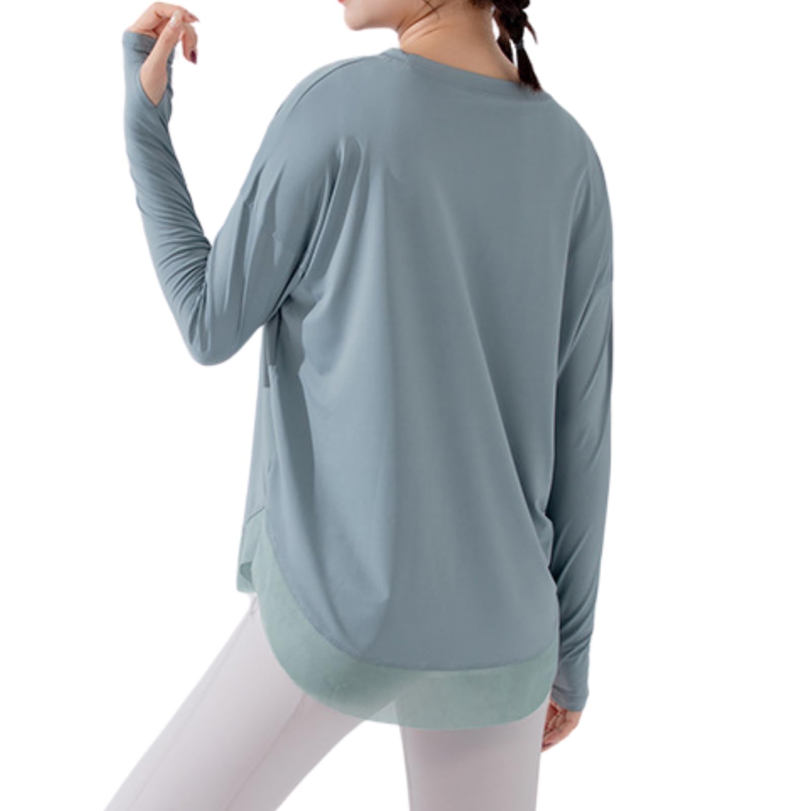 

Machikaada Yoga Long Perfect for Yoga and Hot Back Cooling and Cute Mint Women s Top, Sleeve, Yoga, Design, See-Through, Absorbent, Quick-Drying,