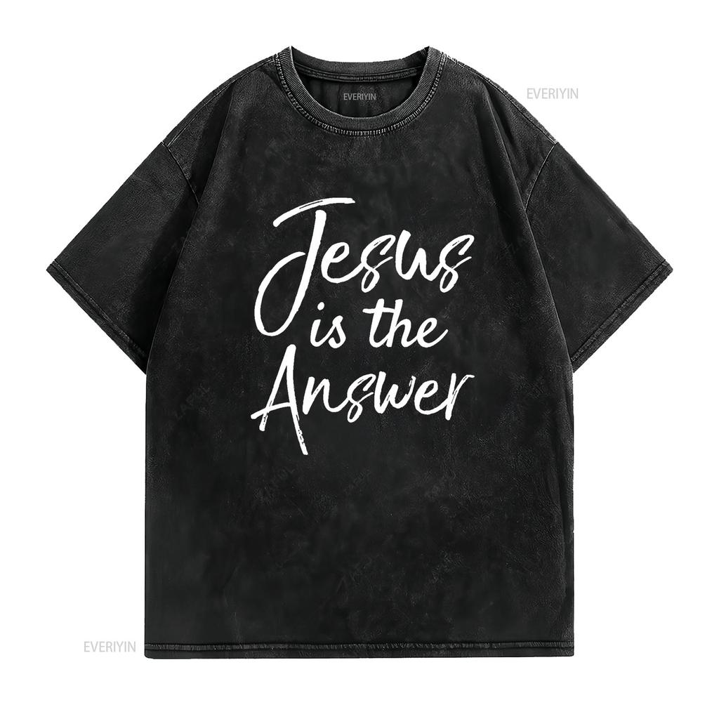 Christian Quote for Women Cute Jesus Is the Answer T Shirt Black X Large Vintage Washed Streetwear Comfortable