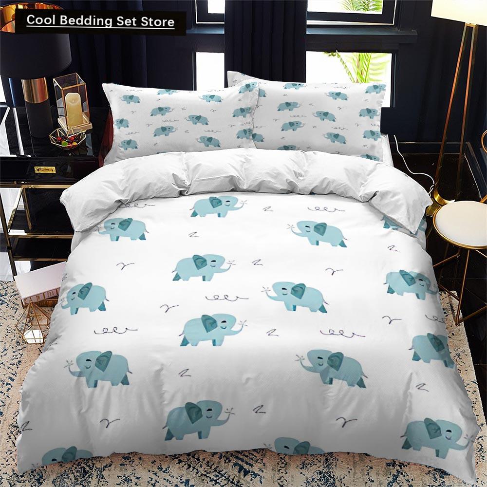 Animal Elephant Cartoon Kids Duvet Cover Queen King Twin Size Bedding Set Wildlife Comforter Cover 2/3pcs Polyester Quilt Cover