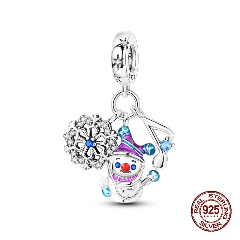 Original 925 Silver Charms Beads Winter Snowflake Snowman Igloo Penguin Pendants Fit Bracelet Charms Women Jewelry Gift