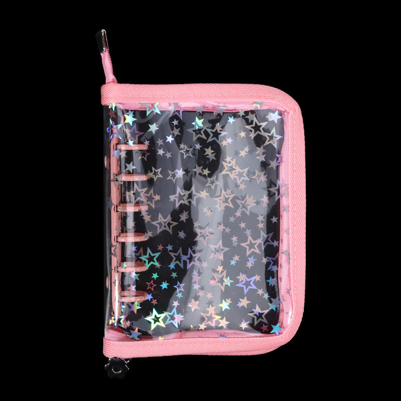 A5 Budget Binder Planner Cover with Zipper Glitter Stars 6 Ring Refillable Notebook Shell for Journal Albums Diary School Office Supplies