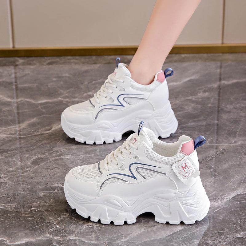 thick-soled dad shoes women's spring and autumn mesh sneakers women's muffin heightening casual little white shoes women