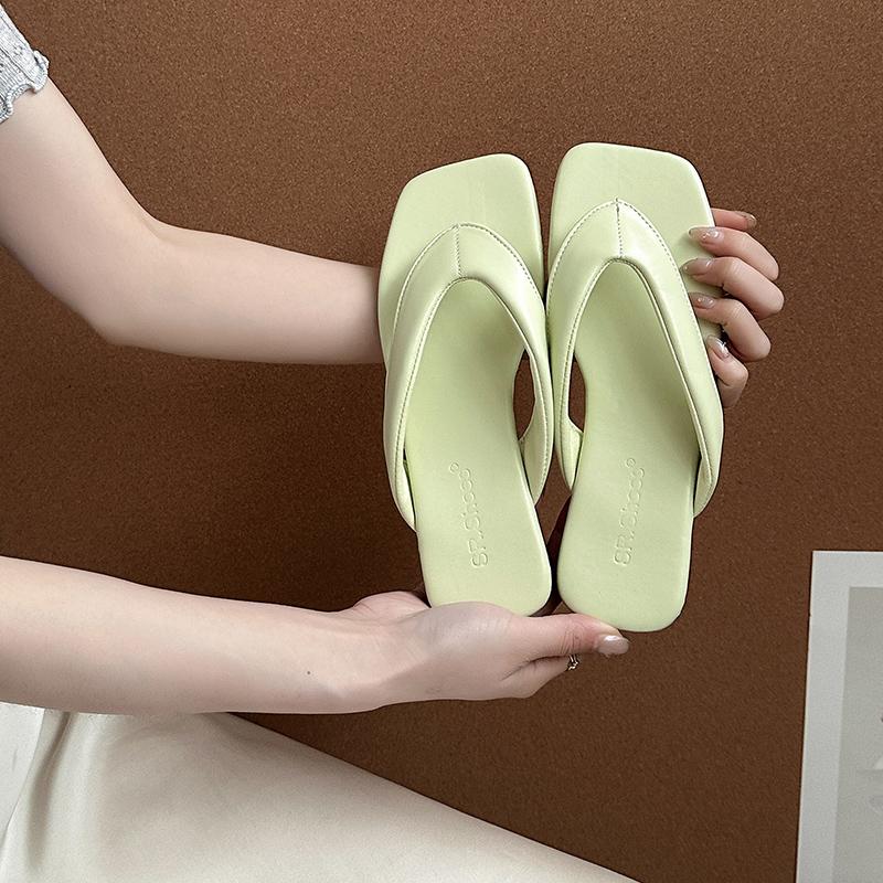 

Летние женские пляжные шлепанцы с перемычкой между пальцами, модные, конфетных цветов, для платья, шлепанцы, женские лаконичные уличные балетки, тапочки 35 зелёный