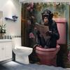 1pc Whimsical Chimpanzee Toilet Shower Curtain, Polyester, Machine Washable, 12 Hooks, Floral Design, Playful Bathroom Decor