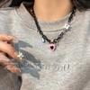 Pink Star Love Leather Rope Necklace Female Niche Premium Sweet Cool Style Hip Hop Sweater Sweater Chain Spice Girl Accessories