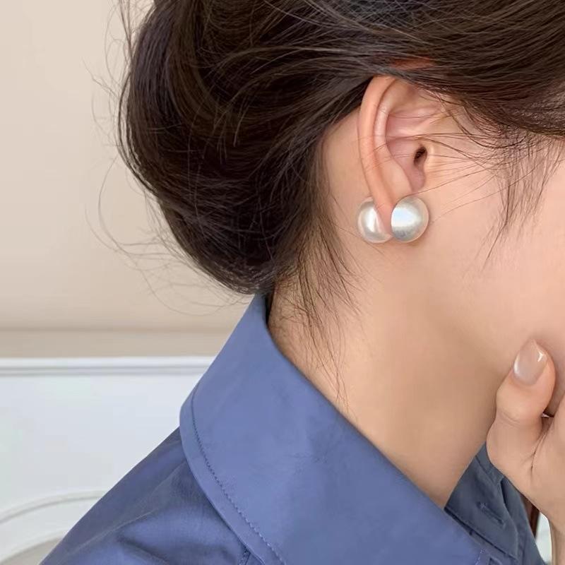 Real 925 Silver Matte Surface Arc Pearl Stud Earrings For Women Classic Fine Jewelry Exquisite Accessories