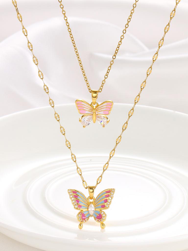 Elegantes Schmetterlings-Halsketten für Damen Modisch Einfach Trendig High-End Edelstahl Anhänger Leichter Luxus Schmuck