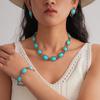 Turquoise Blue Diamond Flower Stud Earrings Necklace Light Luxury Niche Clavicle Chain Premium Jewelry Set