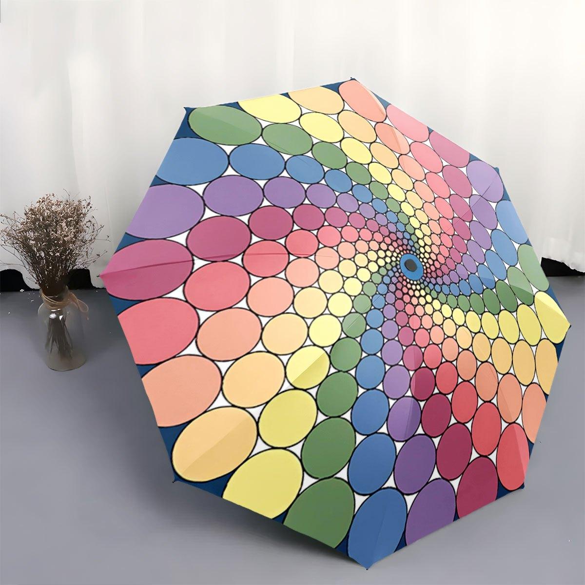 

Automatic Open/Close Umbrella with One-Touch Button - Compact Folding Design, Spiral Pattern in Pink, Blue, Green, Yellow, Ora (as the picture,Iron&8K)