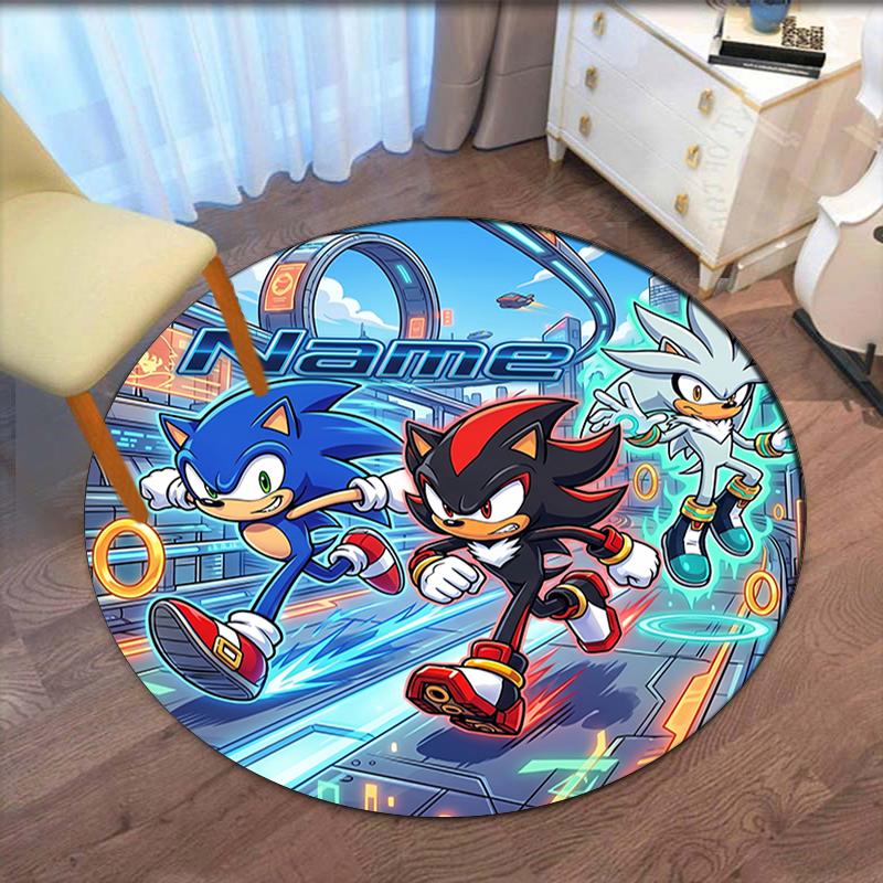 Custom Name Sonic Printed Round Rug Carpet Chair Rug Area Rug Entryway Doormats,for Office Chair Living Room Bedroom Kitchen Room.