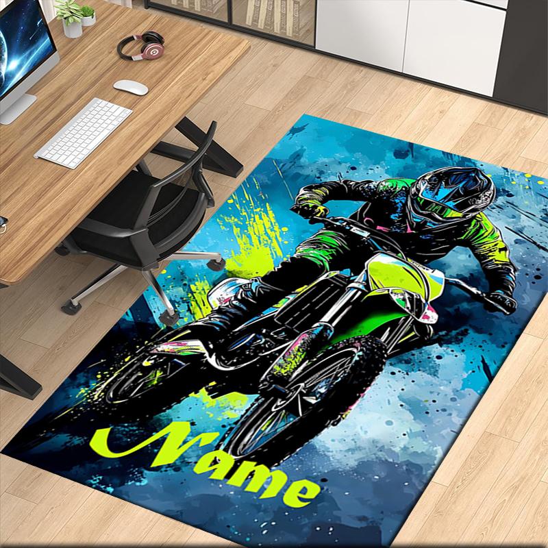 Tappeto Stampato Moto da Fuoristrada con Nome Personalizzato, per Sedia da Ufficio Soggiorno Camera da Letto Cucina Decorazioni Regali.