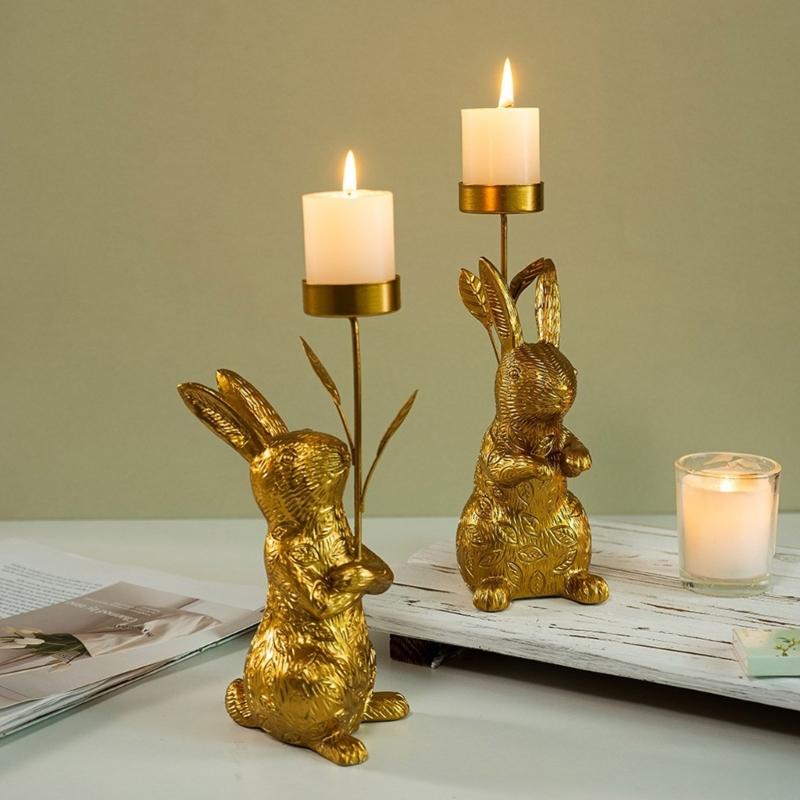 Farmhouses Bunnies Rabbit Figure Candle Holder Easters Candlestick for Spring Home Decoration and Table Centerpieces