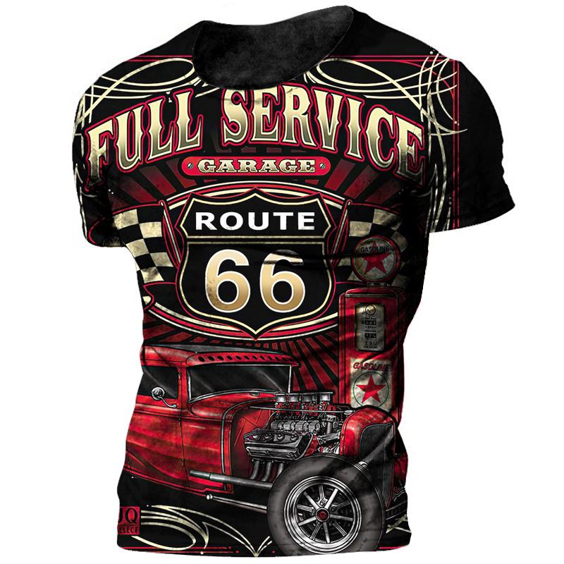 Vintage 66 Route Biker Motor 3d Printed Men's T Shirts Oversized  Short Sleeve Camiseta